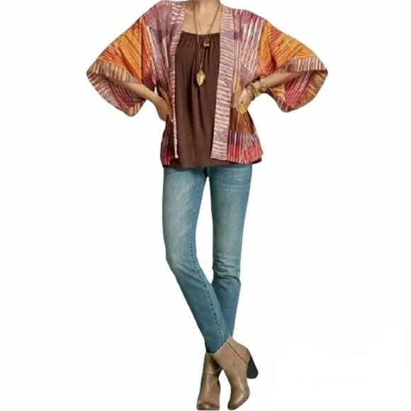CAbi striped Mon Ami kimono lined geo artsy craftcore relaxed fit open sz medium - Picture 2 of 14
